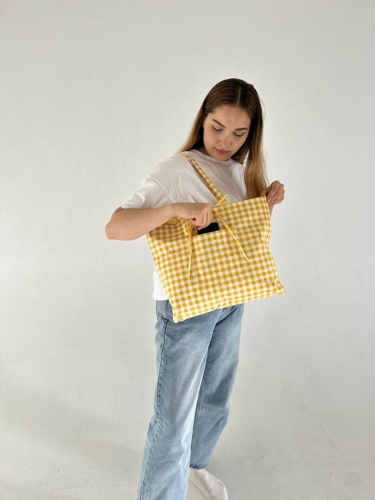 Gingham yellow tote bag