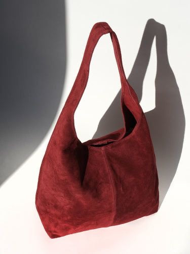 Maroon suede tote bag