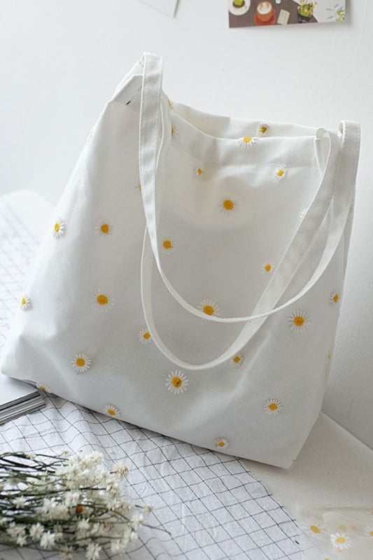 Flowered 🌼 White Color Tote Bag