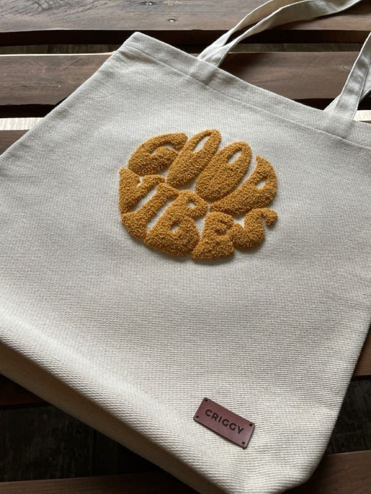 Good Vibes Punch Needle Tote Bag